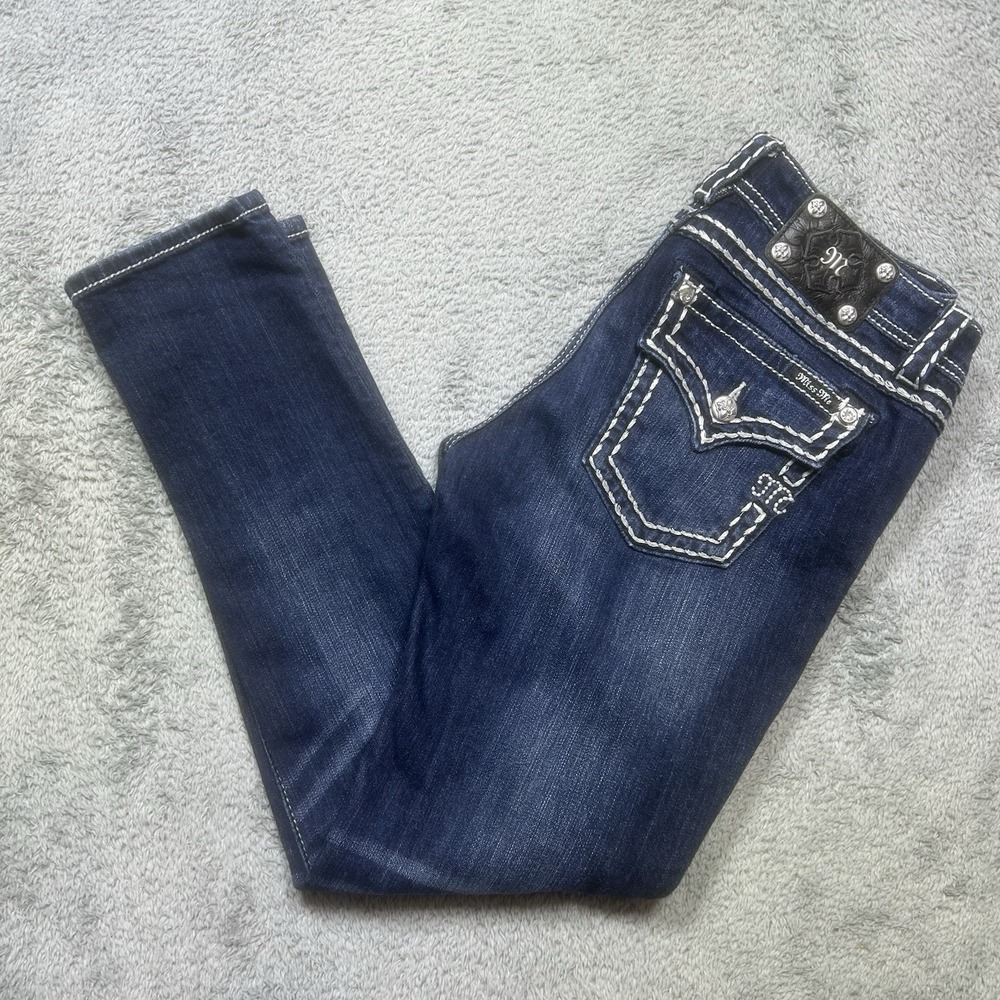 Miss Me Jeans Womens 31 Signature Skinny Embroidered Flap Pocket Dark Wash 32x30